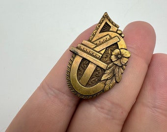 Antique Brass Art Nouveau Brooch Flowers