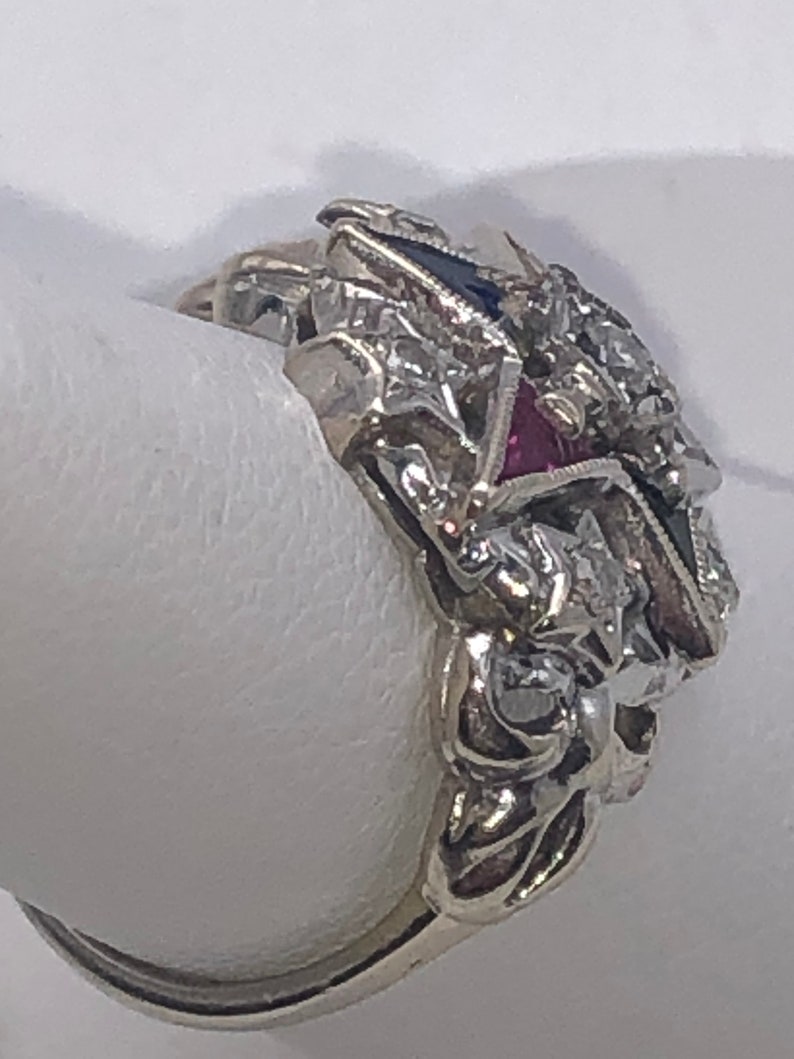 Vintage 14k White GOLD Masonic Star Ladies RING Saxony image 2