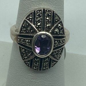 Vintage Sterling Silver, Amethyst Marcasite Ring.