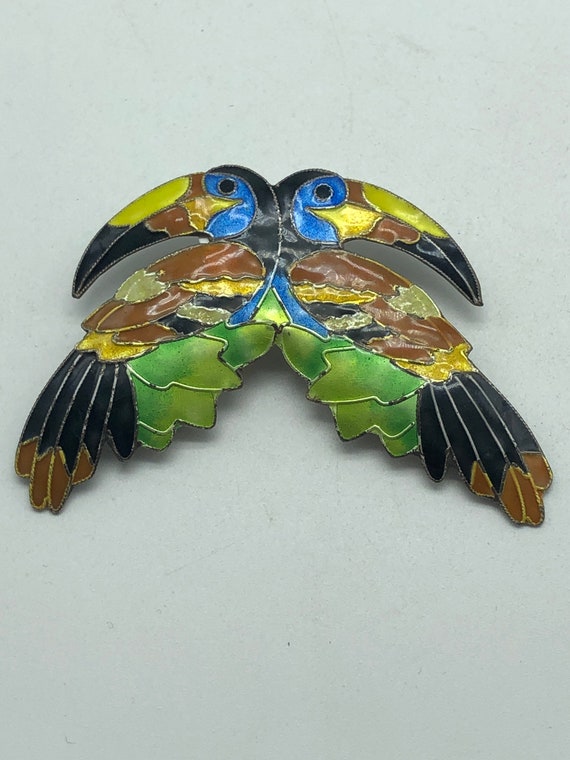 Vintage Sterling Silver Enamel Toucan Brooch Pin - image 1