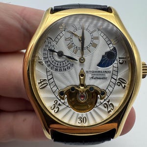 ★超人気盤【UKオリジ／RL・STERLING刻印／マトA2】聖なる館 STUHRLING ORIGINAL Automatic 22 Jewels Skeleton Moon Dial Watch - Etsy