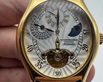 STUHRLING ORIGINAL Automatic 22 Jewels Skeleton Moon Dial Watch
