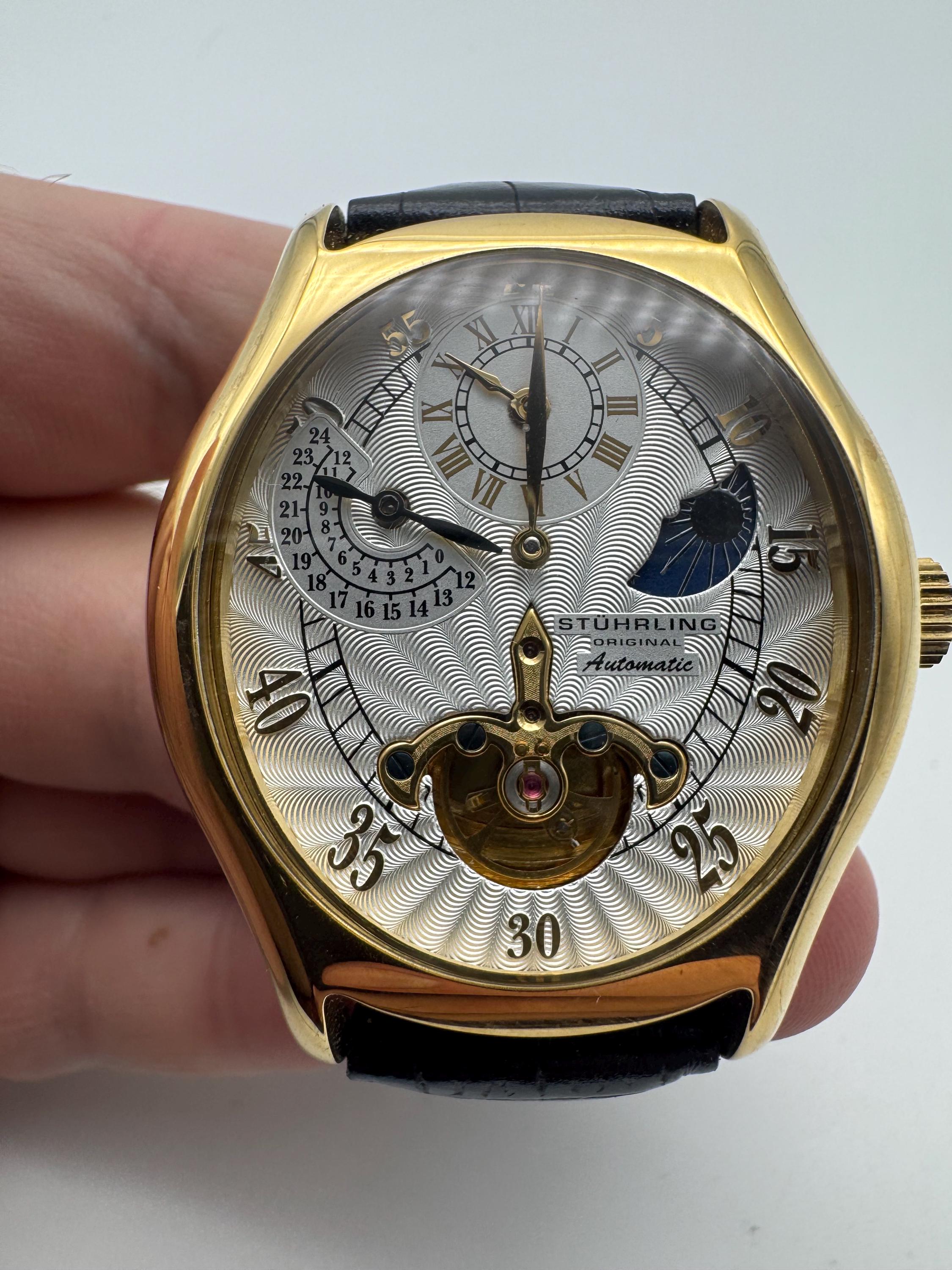 STUHRLING ORIGINAL Automatic 22 Jewels Skeleton Moon Dial Watch - Etsy