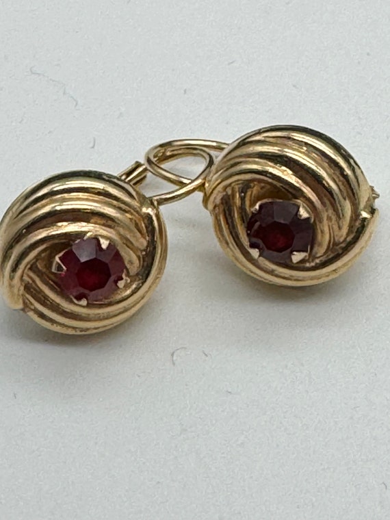 14k Yellow Gold and Red Stone Clip Earrings Ruby S