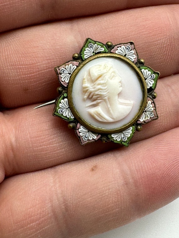 Antique Victorian Micro Mosaic Cameo Brooch