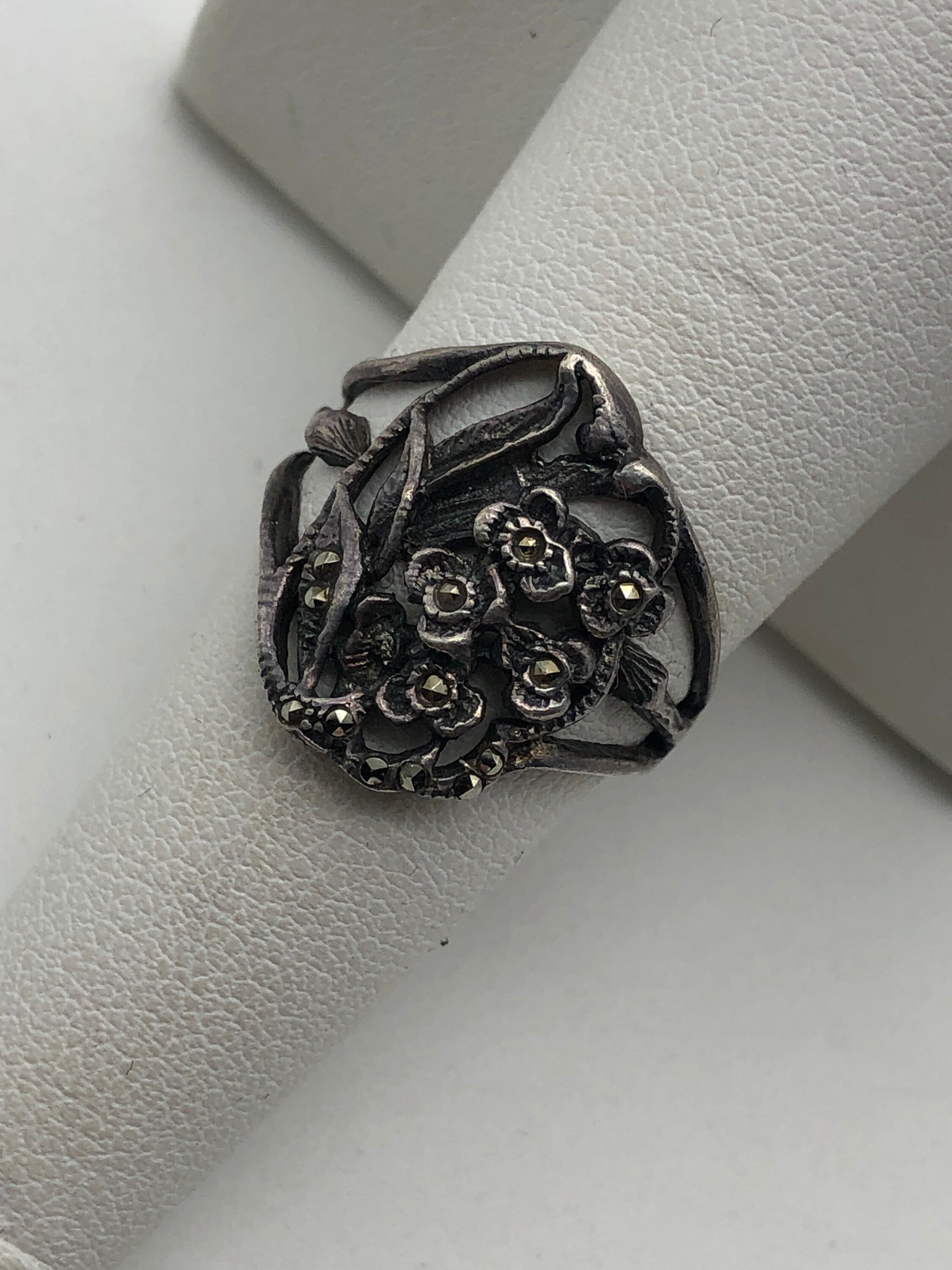 Vintage Sterling Silver Marcasite Ring - Etsy
