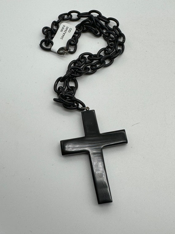 Antiqie Art Deco Celluloid Cross Necklace and Chain Mourning