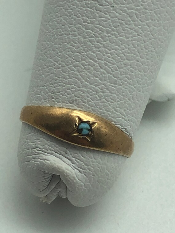 Victorian 10k Yellow Gold and Turquoise Baby Ring - image 1