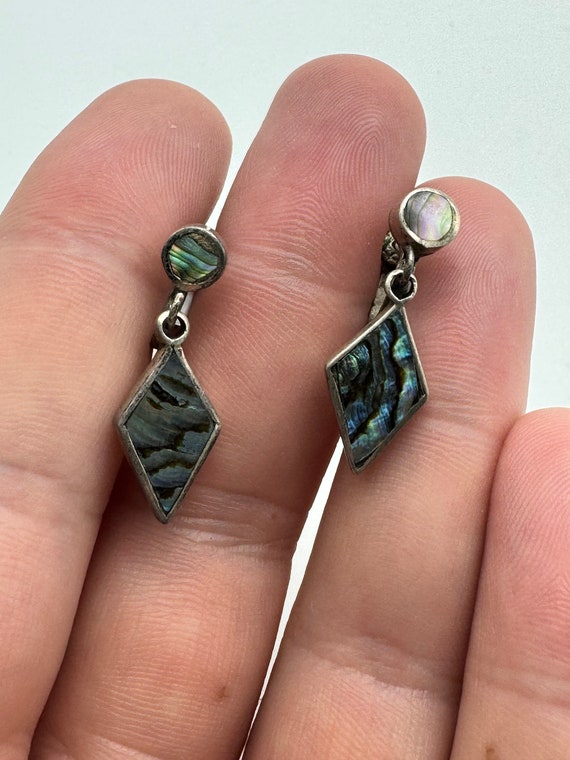 Vintage Sterling Silver Abalone Earrings - image 1