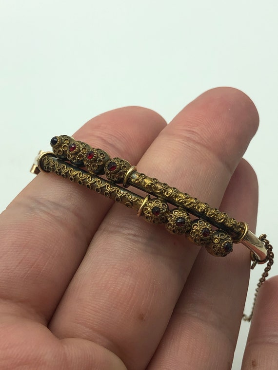 10K Yellow Gold and Garnet Victorian Bangle Cuff B