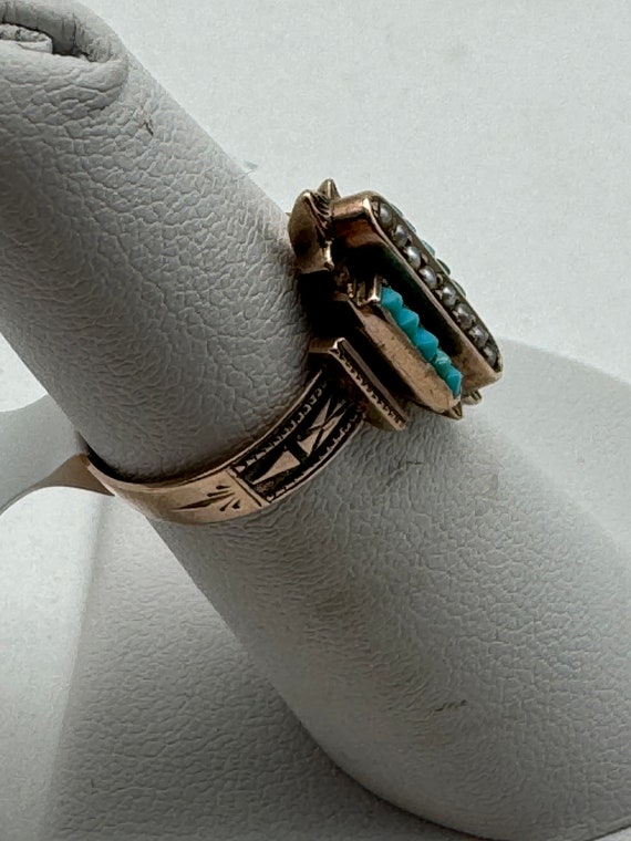 Antique Art Deco 14K Yellow Gold Turquoise Ring - image 2