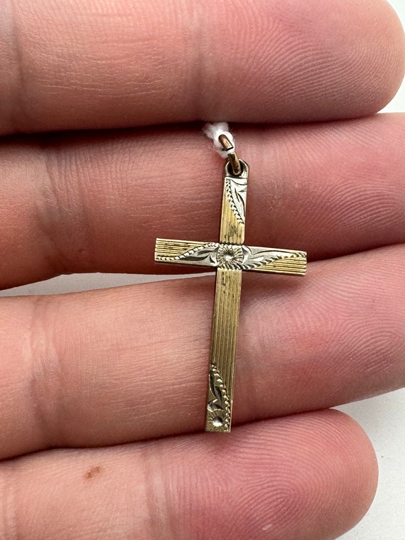 Antique Gold Filled Two Tone Cross Pendant