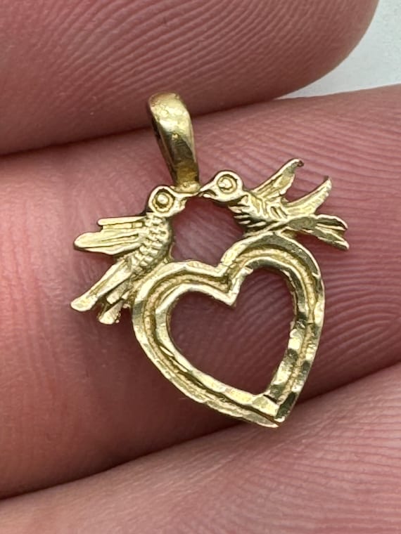 Vintage 14k Yellow Gold Heart and Love Bird Charm