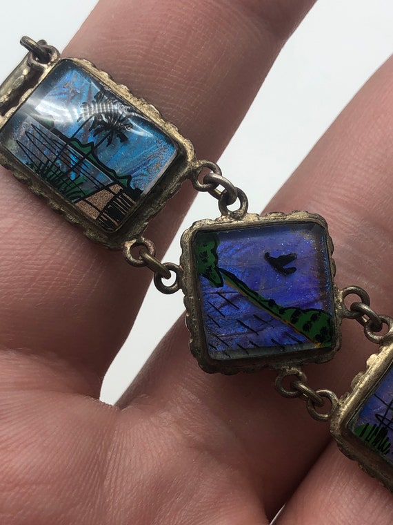 Antique 1940’s Butterfly Jewelry Bracelet Tropica… - image 2