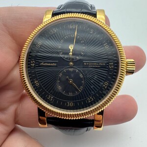 46mm Auto Tri Time Black Dial & Strap LEXUS STUHRLING Mens Dress Watch -  Etsy