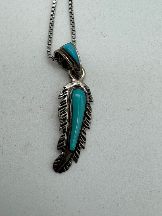 Vintage Sterling Silver Turquoise Feather Necklace