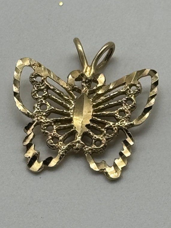 14K Yellow Gold Butterfly Pendant Filigree - image 1