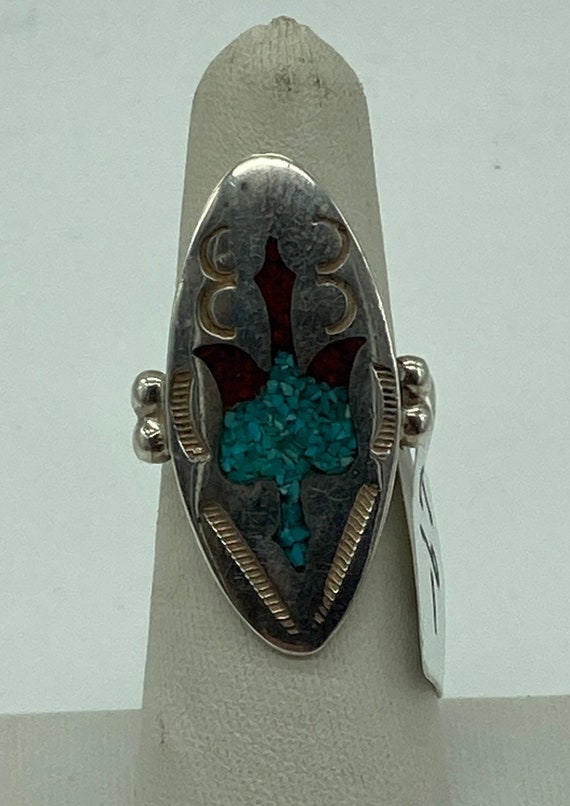 Vintage sterling silver blue turquoise and coral r
