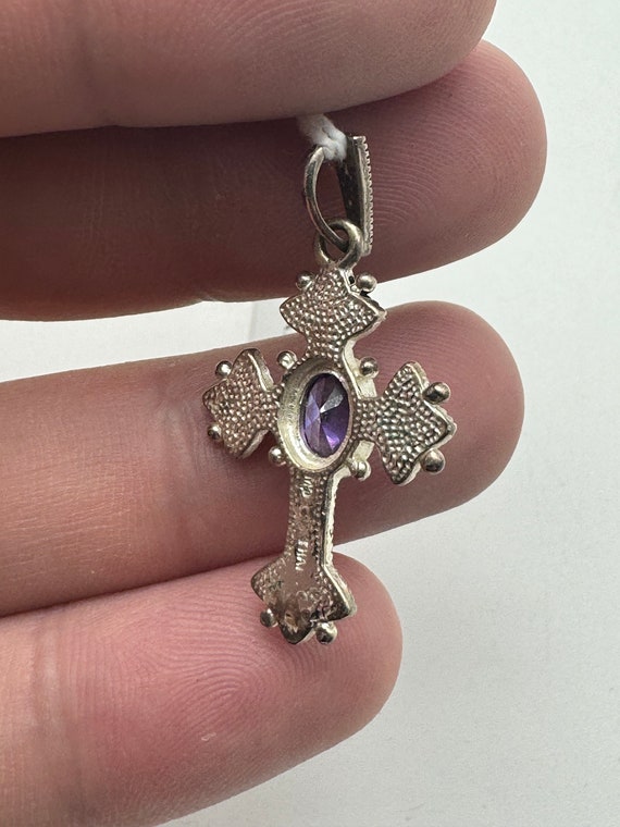 Vintage Sterling Silver Amethyst And Marcasite Cr… - image 2