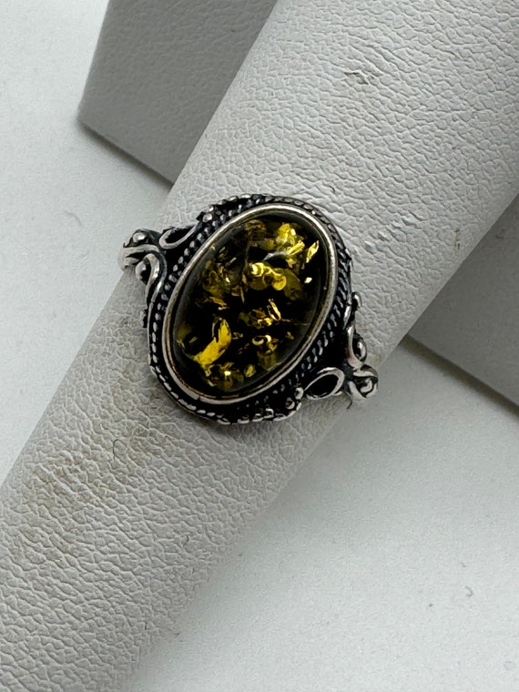 Vintage Sterling Silver Amber Ring