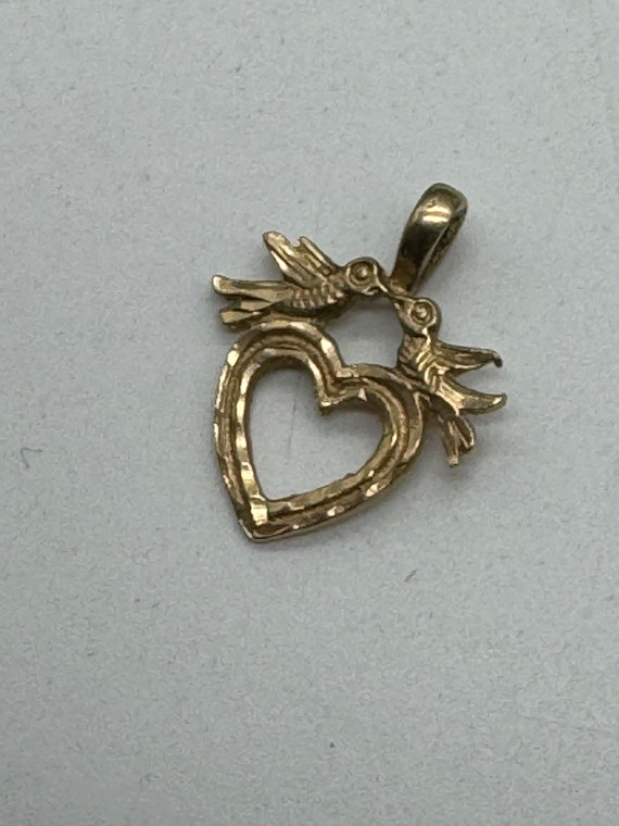 Vintage 14k Yellow Gold Heart and Love Bird Charm - image 2