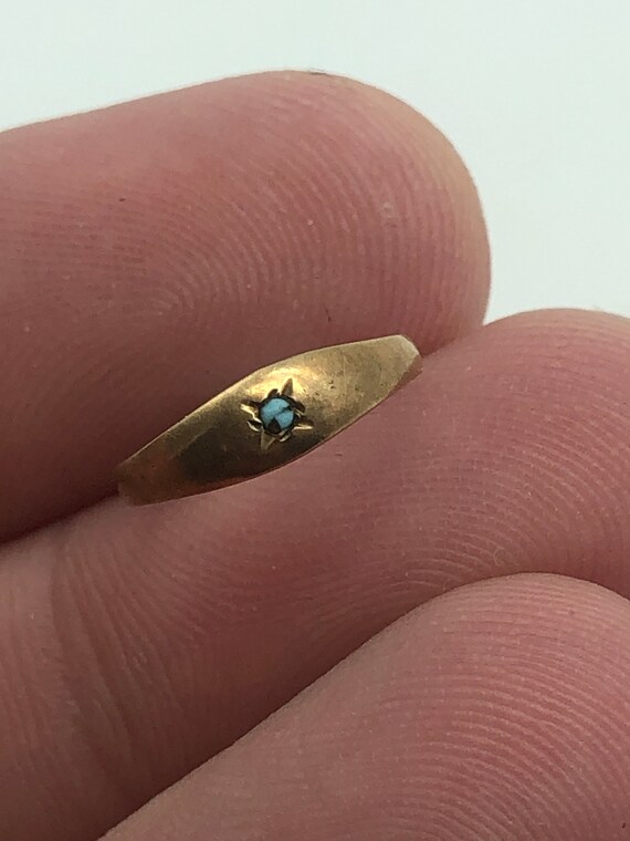 Victorian 10k Yellow Gold and Turquoise Baby Ring - image 3