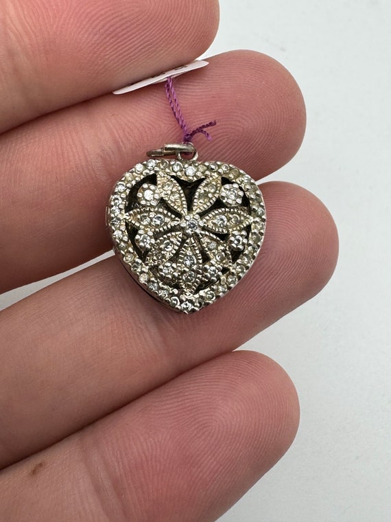 Vintage Sterling Silver Diamond Heart Locket