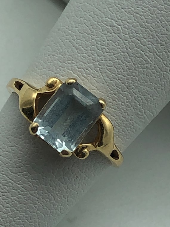 14K Yellow Gold Blue Topaz Emerald Cut Ring