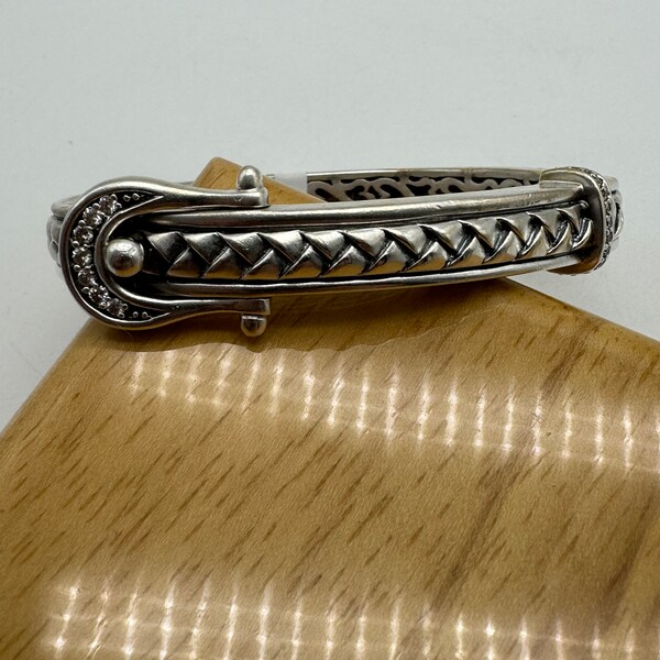 SCOTT KAY Sterling Silver HINGED Equestrian Buckle Bracelet Diamonds Size S