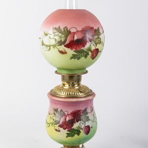Antique Victorian Art Nouveau Gone With the Wind Hand Painted Poppy Floral Lamp
