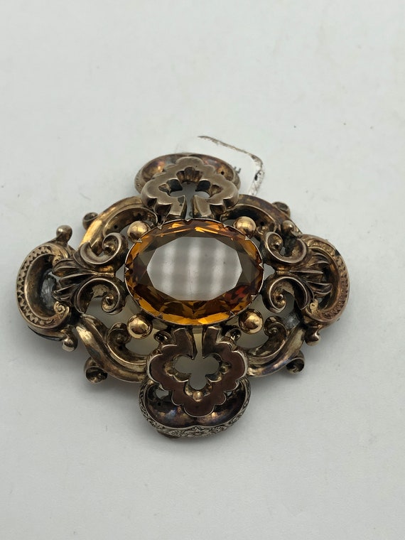 Victorian Citrine 10K Yellow Gold Brooch Pendant