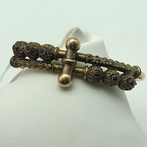 10K Yellow Gold filled and Garnet Victorian Bangle Cuff Bracelet