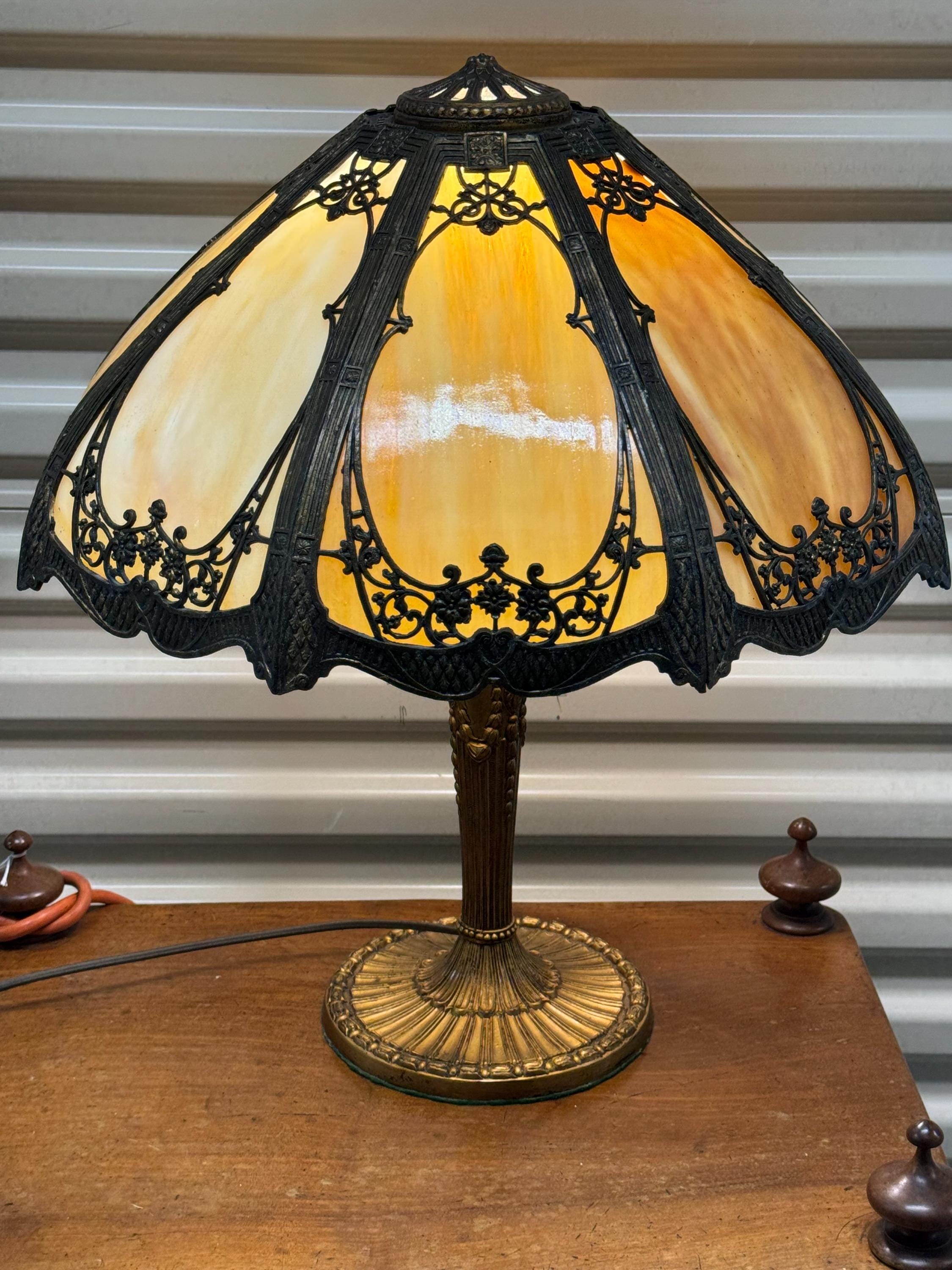 Antique Art Nouveau Slag Glass Panel Lamp - Etsy