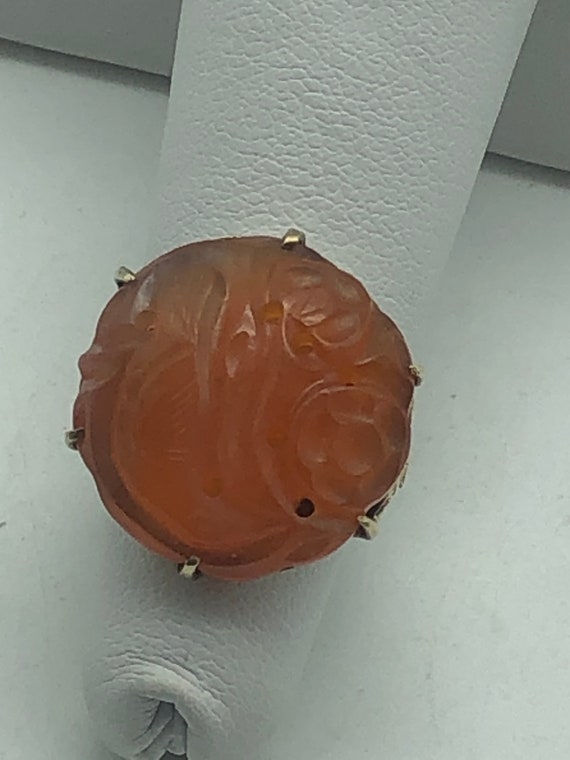 14K Yellow Gold Carved Carnelian Asian Eastern Rin