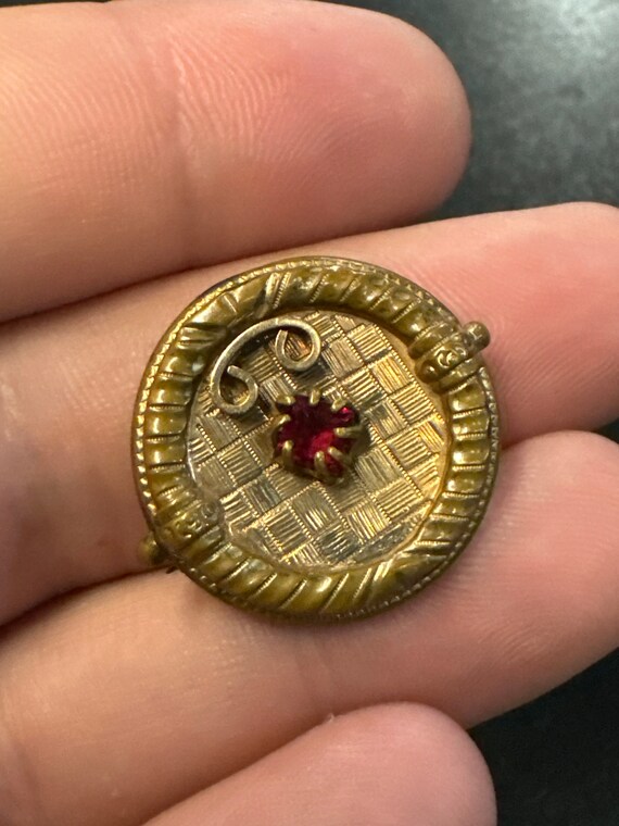 Antique Victorian Red Glass Gold Filled Pendant B… - image 1