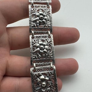 Antique Sterling Flower Danish Style Deco Bracelet
