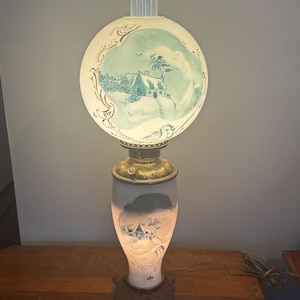 Antique Victorian Art Nouveau Gone With the Wind Hand Painted Delft Holland Water Scene Lamp