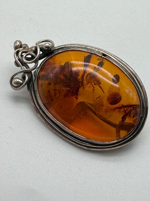 Vintage Sterling Silver Amber Brooch - image 3