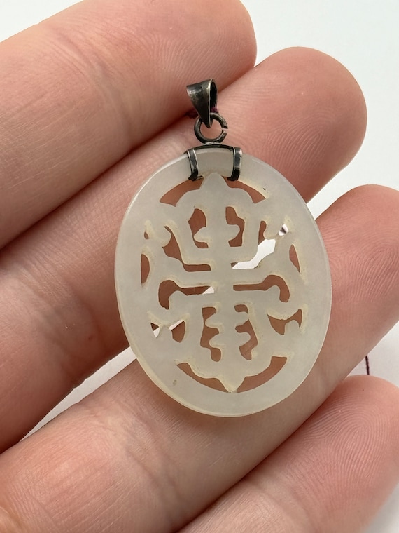 Antique Sterling Silver and Jade art deco pendant