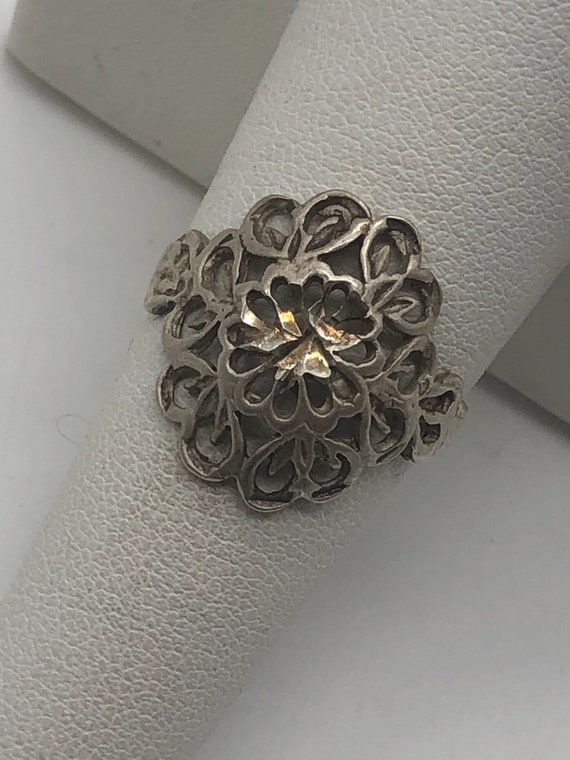 Vintage Sterling Silver Artsy Diamond Cut Ring