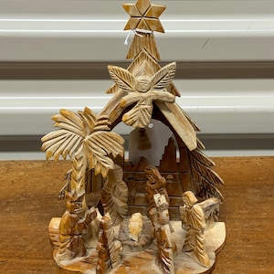 Vintage Carved Olive Wood Nativity Scene