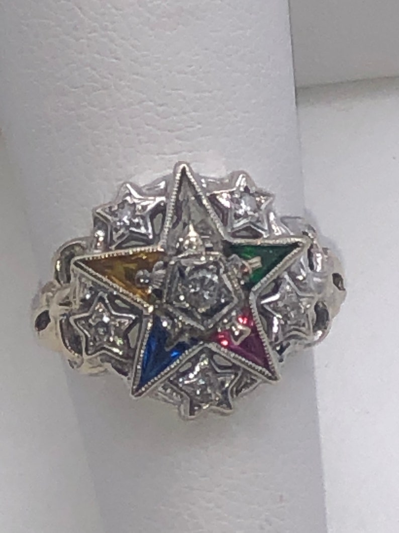 Vintage 14k White GOLD Masonic Star Ladies RING Saxony image 1