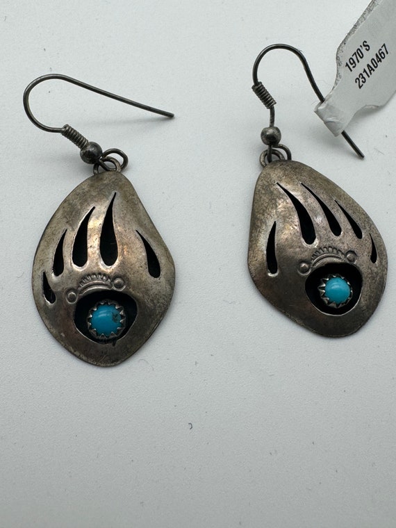 Vintage Sterling Silver Turquoise Bear Claw Earri… - image 1