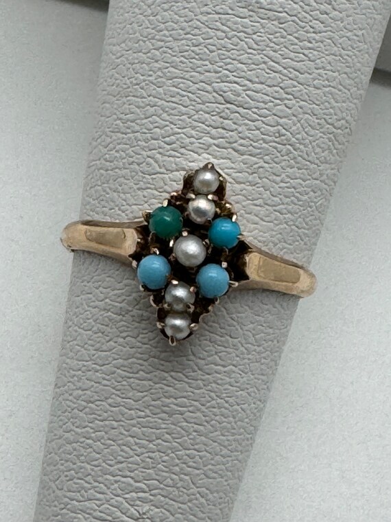 Victorian 10k Turquoise and Pearl Ring
