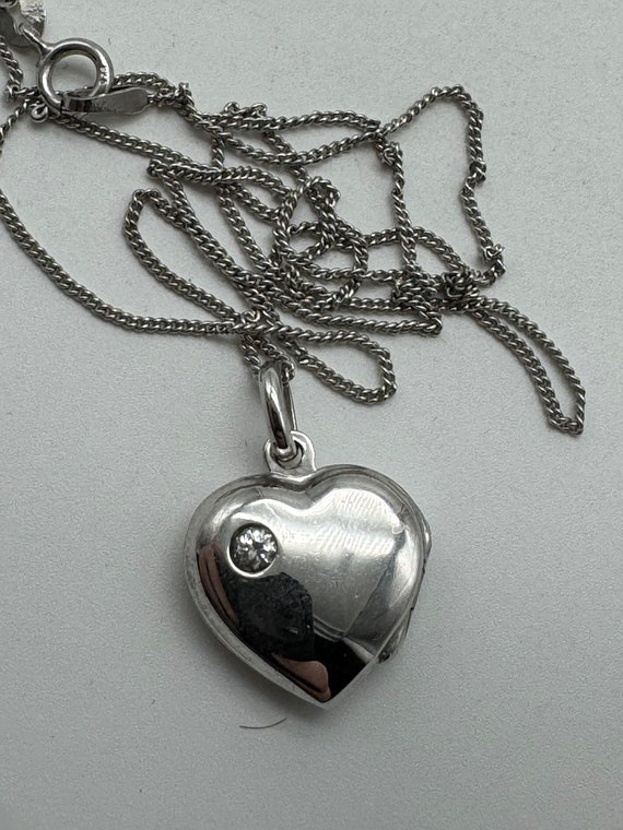 Antique Sterling Silver Puffy Heart Locket with CZ