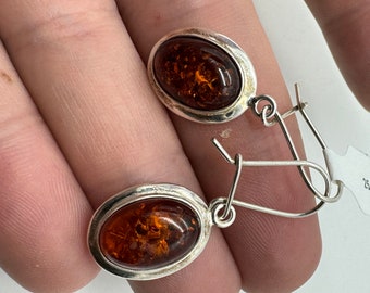 Vintage Sterling Silver And Amber Earrings