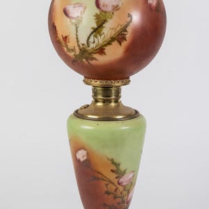 Antique Victorian Art Nouveau Gone With the Wind Hand Painted Thistle Floral Lamp