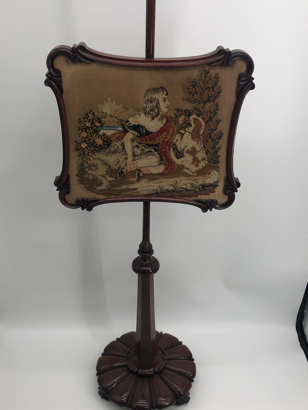 Antique Carved Walnut Needlepoint Fireplace Screen. Etsy