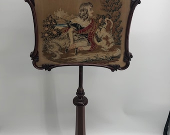 Antique Carved Walnut Needlepoint Fireplace Screen.