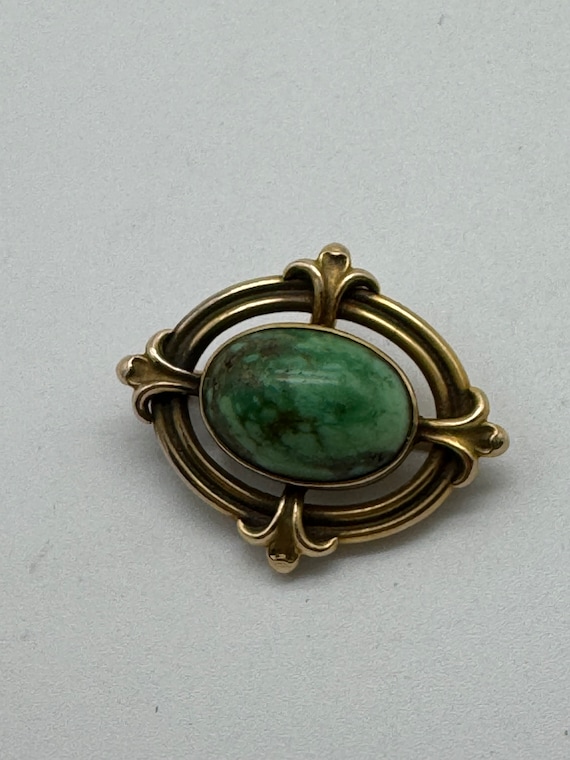 14k Yellow Gold Art Nouveau Green Turquoise Pendan